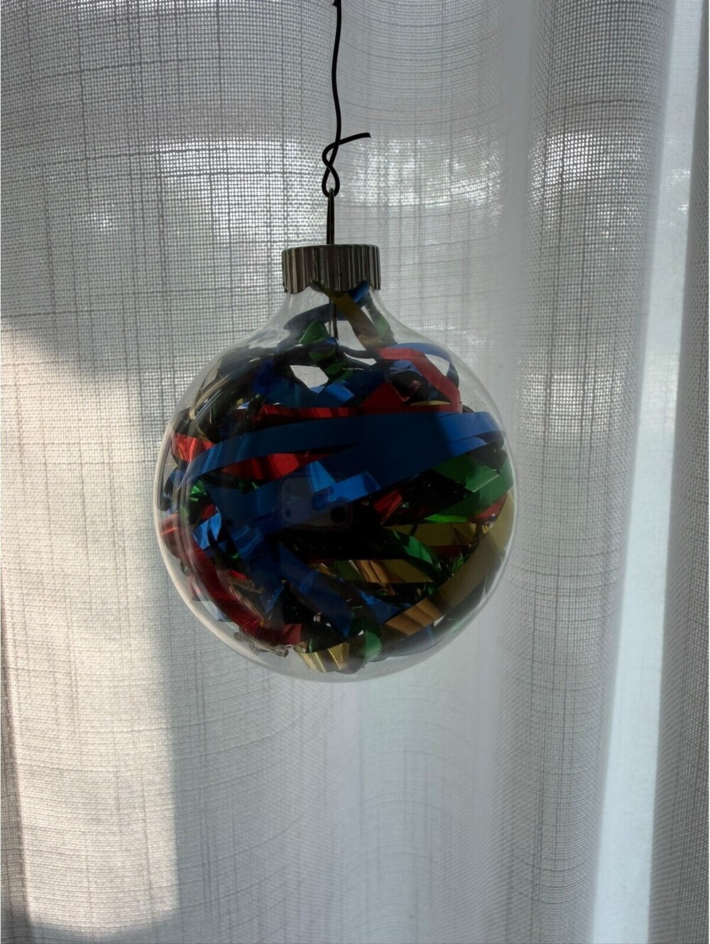 Vintage Shiny Brite Unsilvered Clear Glass Tinsel Christmas Ornament USA